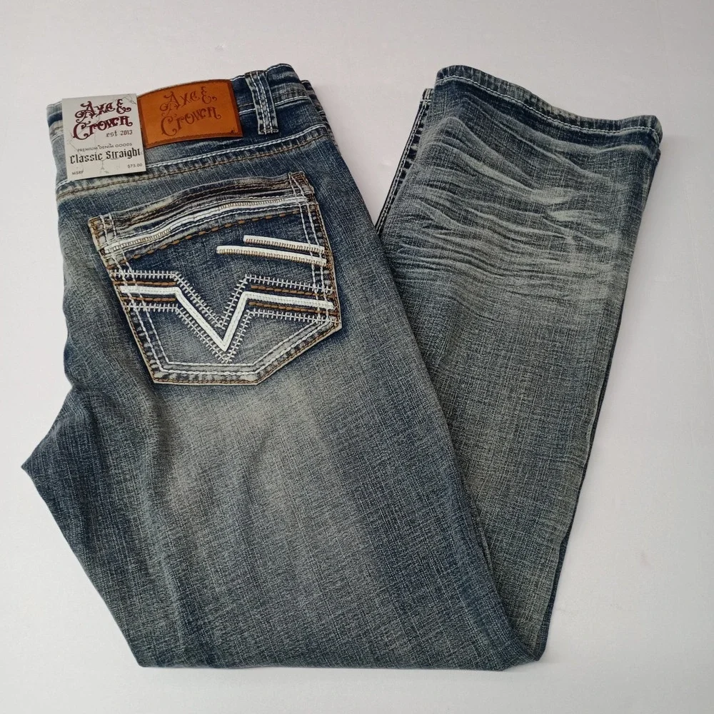 Axe and Crown Men's Classic Straight Fit Jeans Size 34x30‎ Thick Stitch NWT